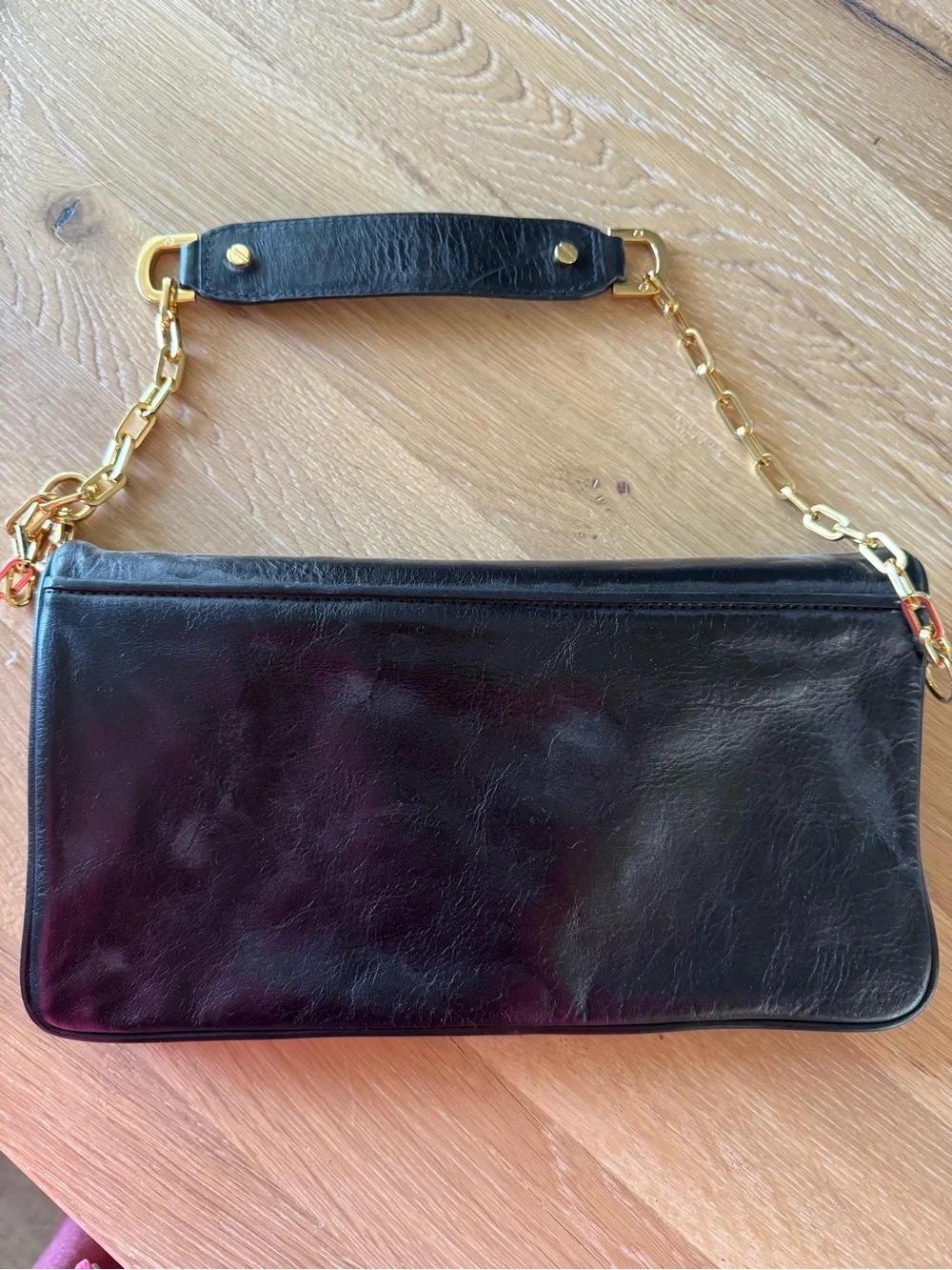 Tory Burch Black Leather Shoulder Bag with Gold Logo Medallion